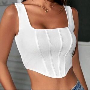 White Square Neck Women's Top